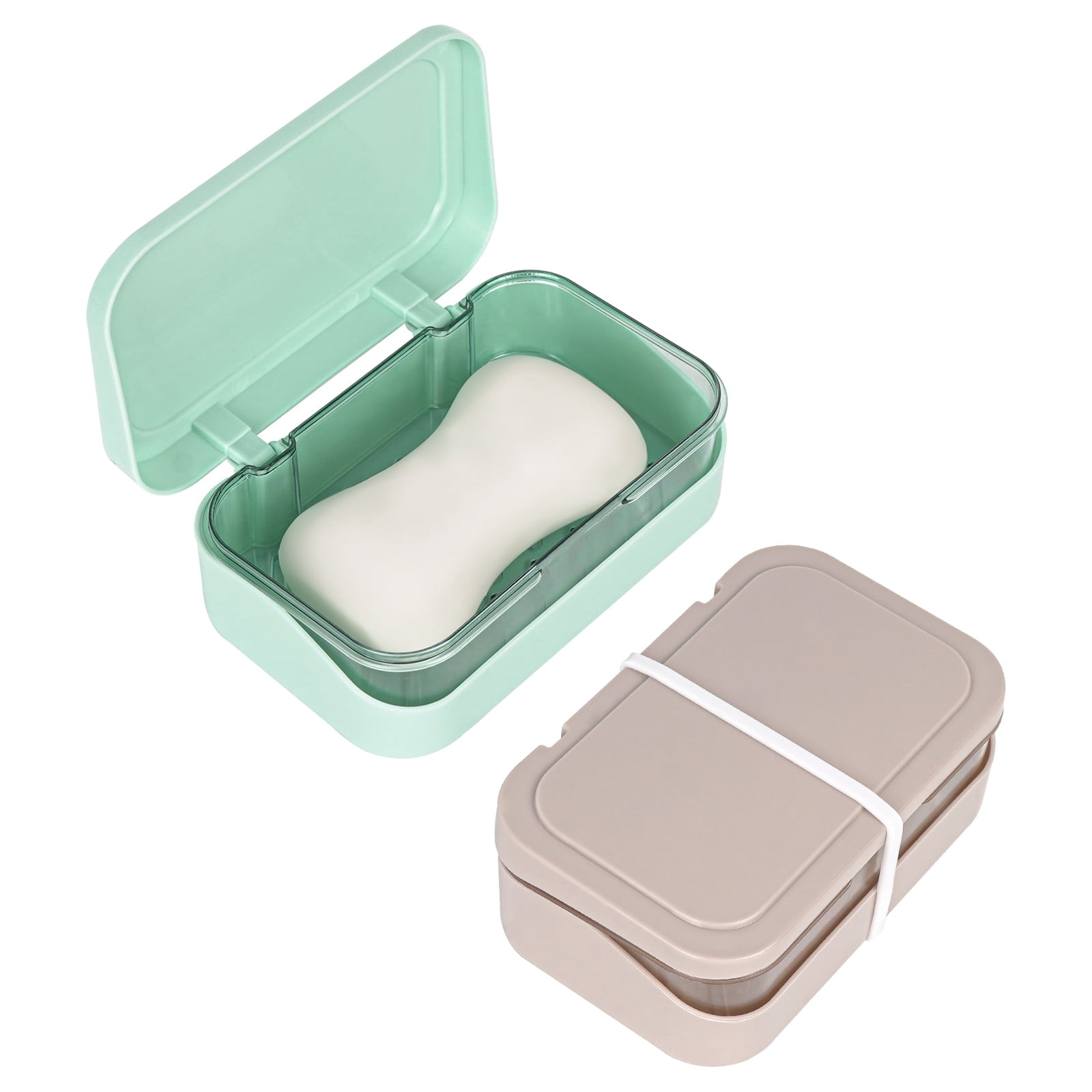 DODAMOUR 2 Pcs Bar Soap Box with Lid, Small Travel Soap Case Holder with Removable Drainer, Soap Dish Container for Home Camping Travel Gym Dormitory (Green, Pink)