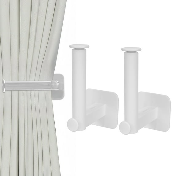 DODAMOUR 2 Pcs Plastic Curtain Holdbacks for Wall, Self-Adhesive Curtain Hooks Organize and Decorate, L Shape Retractable Curtain Tiebacks Window Treatment (White)