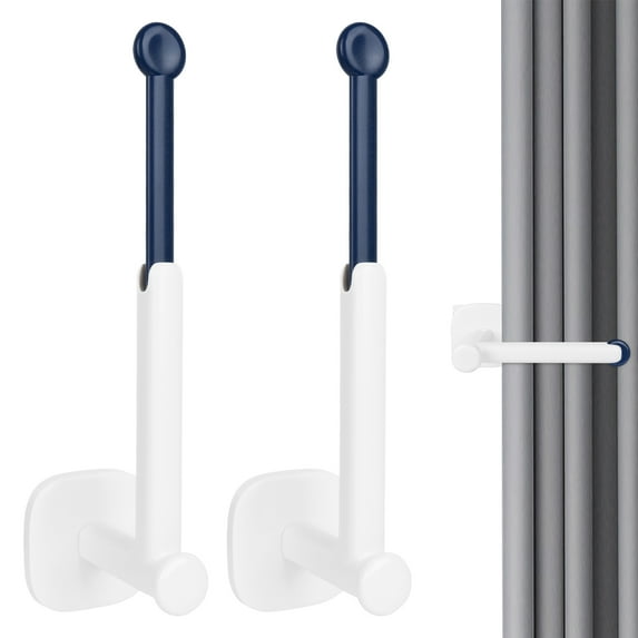 DODAMOUR 2 Pcs Plastic Curtain Holdbacks for Wall, Self-Adhesive Curtain Hooks Organize and Decorate, L Shape Retractable Curtain Tiebacks Window Treatment (Blue)