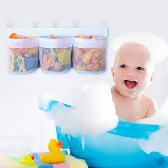 DODAMOUR 3 Compartment Bath Toy Storage, Large Opening Bath Toy Holder for Tub, Quick Dry Mesh Bath Toy Organizer for Bathroom (White)