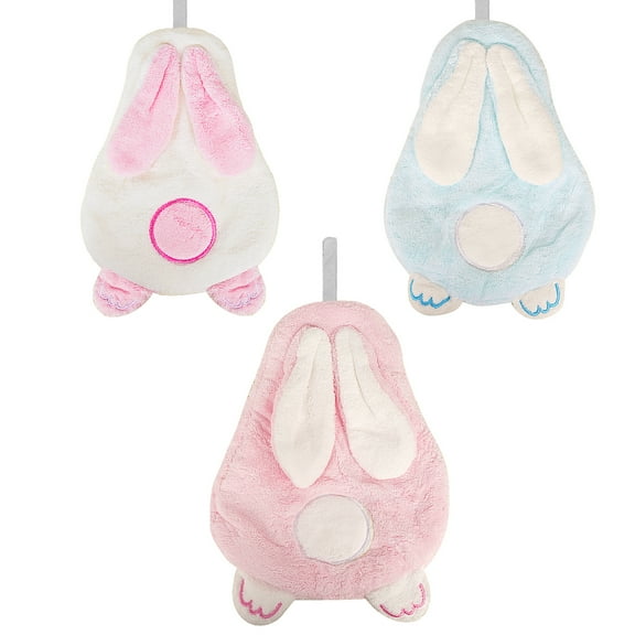 DODAMOUR 3 Pack Cute Hanging Hand Towel, Soft Absorbent Coral Fleece Hand Towels with Loop, Funny Rabbit Hand Drying Towel for Kitchen Bathroom