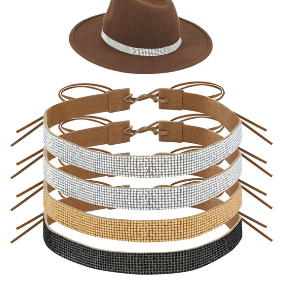 DODAMOUR 4 Pack Rhinestone Cowboy Hat Bands, Adjustable Bling Cowgirl Hat Belt, Cowboy Hatband Hat Jewelry for Women Men