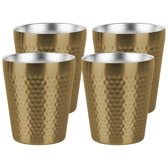 DODAMOUR 4 Pack Stainless Steel Insulated Cup Double Wall, 10 oz Metal Stackable Water Tumblers, Reusable Drinking Glasses for Home Office Party Outdoor (Gold)