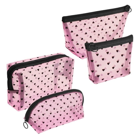 DODAMOUR 4 Pieces Mesh Cosmetic Bags, Portable Travel Mesh Makeup Bag, Heart Print Zipper Pouch Toiletry Bag for Women Girls (Pink)