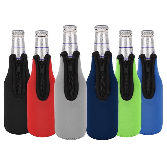 DODAMOUR Insulated Neoprene Beer Bottle Cooler Sleeves, 6-Pack, Zip-Up Jackets for 12oz Longneck Bottles