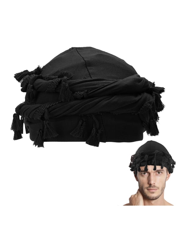 Cotton Satin Durag Head Wraps, Vintage Ethnic Turban for Men, Lined Halo Turban for Women, Tassel Beanie for Causal Life Outdoor (Black)