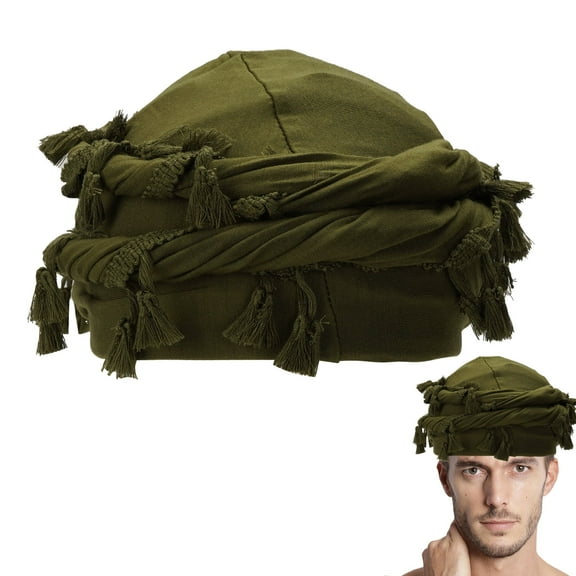 DODAMOUR Cotton Satin Durag Head Wraps, Vintage Ethnic Turban for Men, Lined Halo Turban for Women, Tassel Beanie for Causal Life Outdoor (Green)