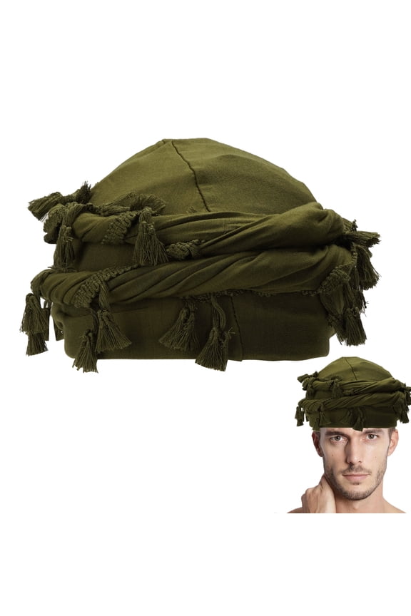 Cotton Satin Durag Head Wraps, Vintage Ethnic Turban for Men, Lined Halo Turban for Women, Tassel Beanie for Causal Life Outdoor (Green)