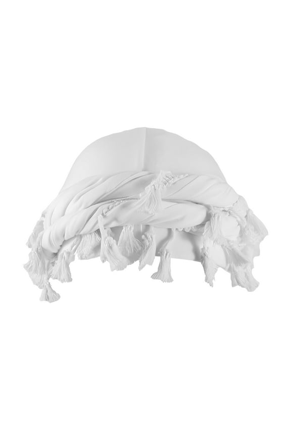 Windproof Cotton Satin Durag Head Wrap, Vintage Ethnic Turban for Men & Women, Outdoor Tassel Beanie (White)