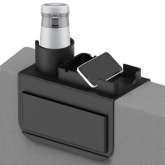 DODAMOUR Couch Cup Holder, Silicone Sofa Armrest Tray with Side Pockets, Portable Drink Holder for Couch Arm Tray for Remote, Snacks, Cellphone and iPad (Black)