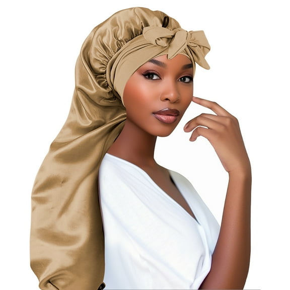 DODAMOUR Extra Long Satin Bonnet for Women, Adjustable Tie Band, Double Layer Sleeping Cap for Braids & Curly Hair