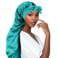 thumbnail image 1 of DODAMOUR Extra Long Satin Bonnet for Women, Adjustable Braid Bonnet with Tie Band, Double Layer Elastic Silk Bonnet for Braids Hair Sleeping Cap (Green), 1 of 7