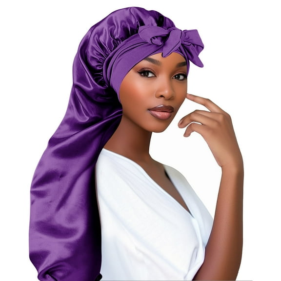 DODAMOUR Adjustable Satin Bonnet for Women, Double Layer Silk Sleep Cap for Braids, Curly Hair, Dreadlocks (Purple)