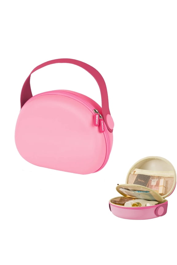 Hard Shell Travel Makeup Bag for Women, Large Capacity Portable EVA Cosmetic Brush Pouch Organizer with Zipper, Waterproof Storage Skincare Toiletry Case with Handle (Pink)