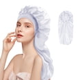 thumbnail image 1 of DODAMOUR Long Satin Bonnet for Women, Double Layer Silk Bonnet with Stretchy Band, Sleeping Cap with Button for Braids Curly Hair (Silver), 1 of 7