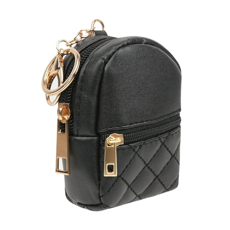 black mini backpack coin keychain DODAMOUR Mini Backpack Keychain, Cute Makeup Bag for Lipstick, Small Change  Pouch Coin Purse with Zipper, Travel Zipper Keychain Pouch for Card Holder  Data Cable (Black)