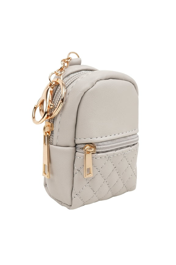 Mini Backpack Keychain, Cute Makeup Bag for Lipstick, Small Change Pouch Coin Purse with Zipper, Travel Zipper Keychain Pouch for Card Holder Data Cable (Gray)