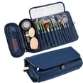 thumbnail image 1 of DODAMOUR Portable Folding Makeup Brush Bag with Silicone Foldable Brush Cleaning Bowl, Multifunctional Cosmetics Rolling Storage Case Makeup Brush Holder, Makeup Brush Organizer Bag for Travel (Blue), 1 of 6