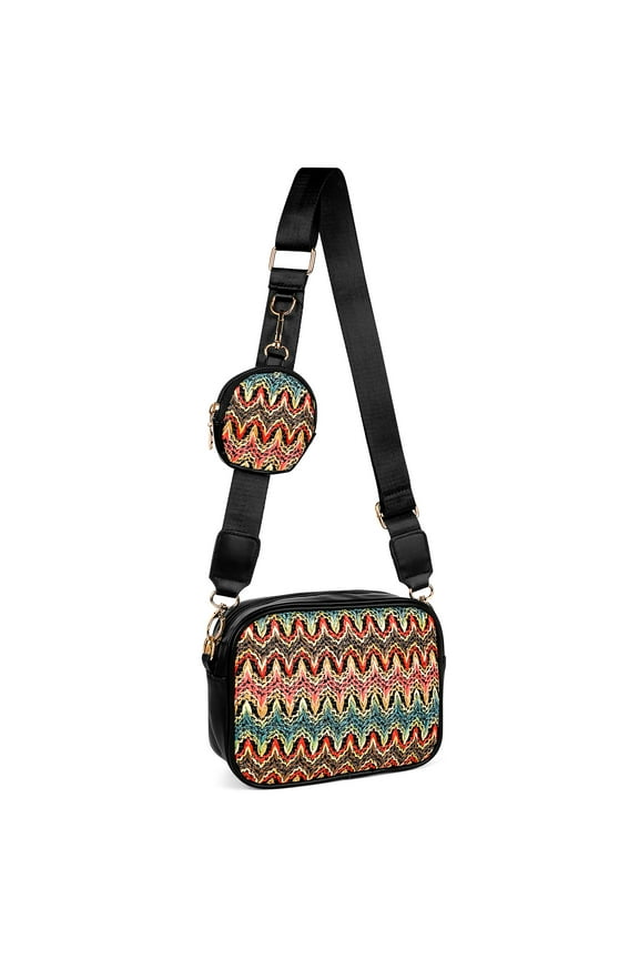 Small Crossbody Bags with Removable Coin Purse Keychain, Shoulder Bag with Adjust Strap, Straw Plaiting Design Handbag for Women (Color Ripple)