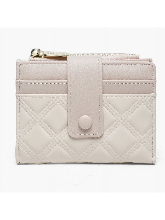 Small Wallet for Women, Leather RFID Blocking Credit Card Holder Wallet, Zipper Pocket Wallet Coin Purse (Off white)
