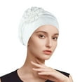 thumbnail image 1 of DODAMOUR Stretch Turban Hats for Women, Beanie Headscarf Elastic Hats, Fashion Flower Knot Pre Tied Head Cap for Keep Hair Style Cap, Sleep Hat (White), 1 of 6