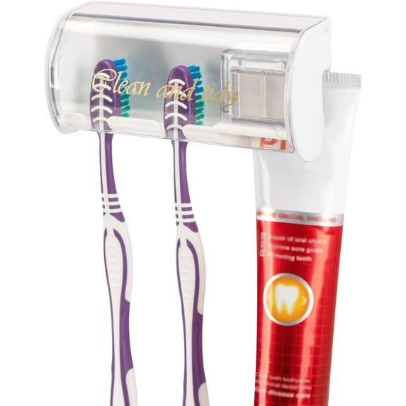 DODAMOUR Toothbrush Holder Wall Mounted, 2 Slot Toothbrush Toothpaste Storage Organizer with Lid, Self Adhesive Dustproof Toothbrush Rack for Bathroom (White)