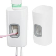 DODAMOUR Toothbrush Holder Wall Mounted, Automatic Toothpaste Dispenser Squeezer, Self Adhesive Toothbrush Storage Stand for Bathroom (White, 2 Pack)