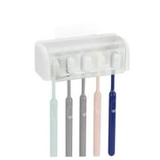 DODAMOUR Toothbrush Holder Wall Mounted with Cover, 5 Slots Self Adhesive Toothbrush Holder, Shower RV Mirror Toothbrush Storage Organizer Rack (White)