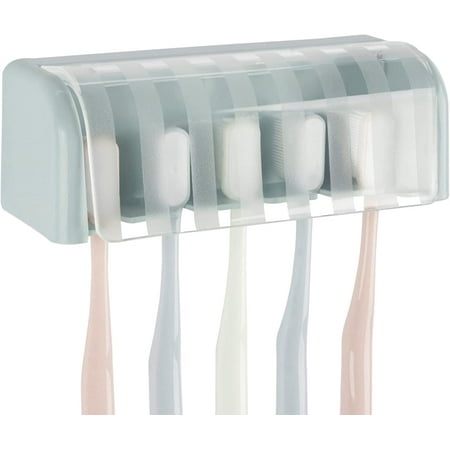DODAMOUR Toothbrush Holder Wall Mounted with Cover for Bathroom, 5 Slots Self Adhesive Toothbrush Holder, Shower RV Mirror Toothbrush Storage Organizer Rack for Dorm, Cabinet (Blue)