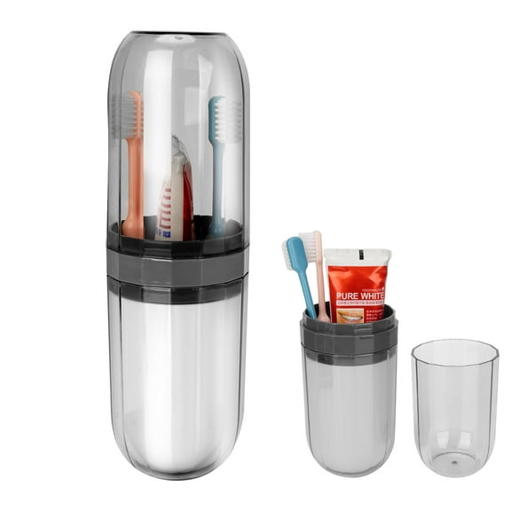 DODAMOUR Travel Toothbrush Case, Portable Travel Toothbrush Holder with Toothbrush Cup, 3 in 1 Storage Toothbrush and Toothpaste Holder with Lid for Traveling Home Camping Bussines Trip (Clear Black)