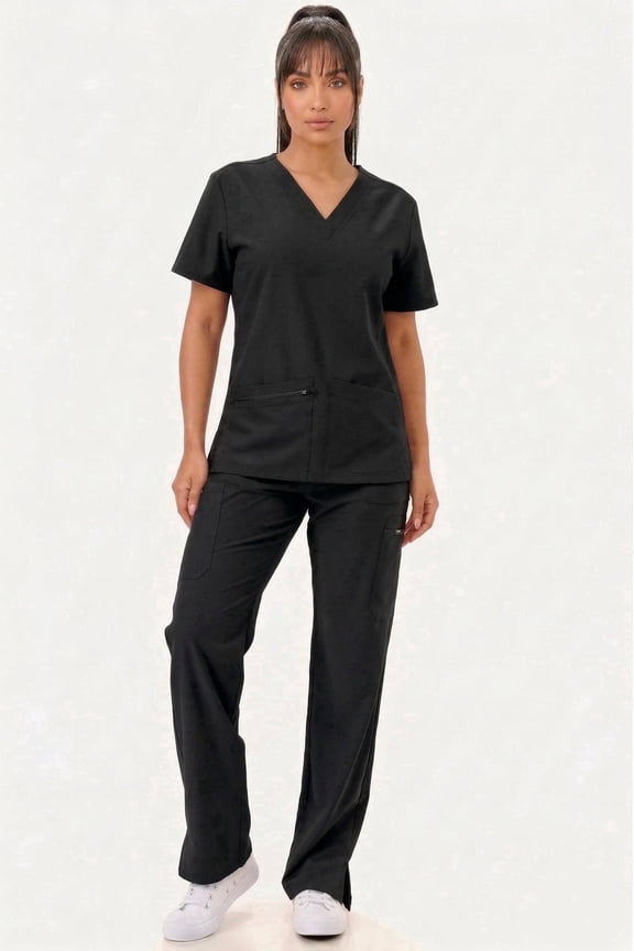 essentials_Women Scrub Straight Pants_Black_S_Comfortable Workwear_Breathable