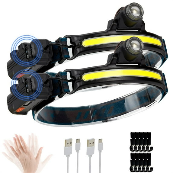 DODOING LED Rechargeable Headlamp,Outdoor Waterproof Spotlight Head Lamp with Motion Sensor and 5 Clips,230 Wide Beam 6 Modes Headlight Flashlight for Adults Kids for Camping Fishing Hardhat Clips