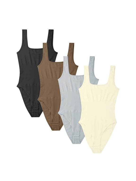 1 Piece Bodysuit for Women - Tummy Control Seamless U Neck Tank Tops Thong Compression Shapewear Bodysuits