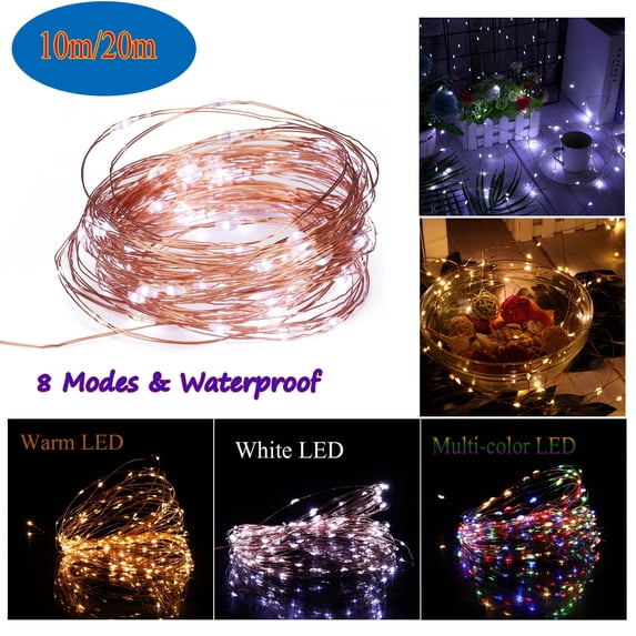 DODOING 10M/20M LED Holiday Solar Lamp String Lights 100/200 LEDs Fairy Holiday Christmas Party Garland Solar Garden Waterproof Blinking Lights
