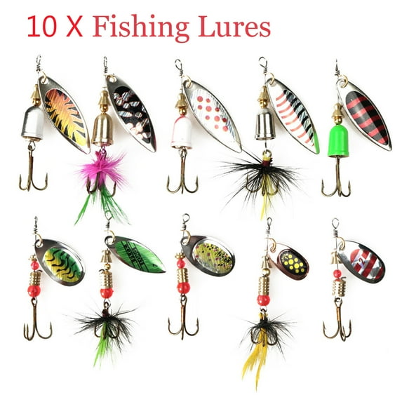 DODOING Fishing Lures Spinnerbait, 10pcs Freshwater Saltwater Fishing Lures Kit Set, Bass Trout Salmon Hard Metal Spinner Baits with 2 Tackle Box