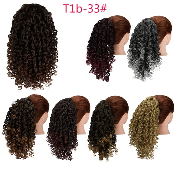 DODOING 14 Inch Curly Pony Hair Afro Synthetic Ponytail Extension Clip in Colored Hair Extensions