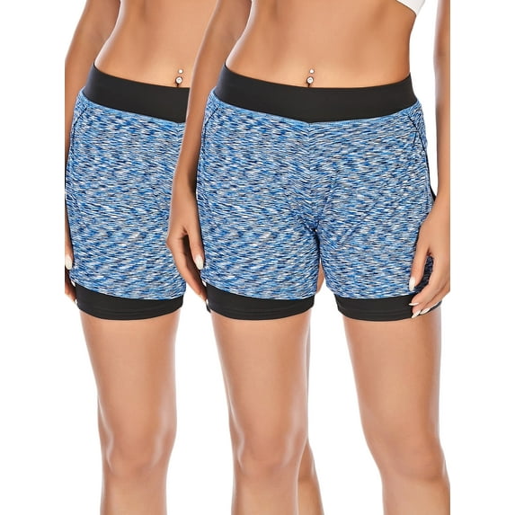 DODOING 2/ 1 Packs High Waist with Pockets Yoga Short Tummy Control Athletic Non See-Through Yoga Shorts