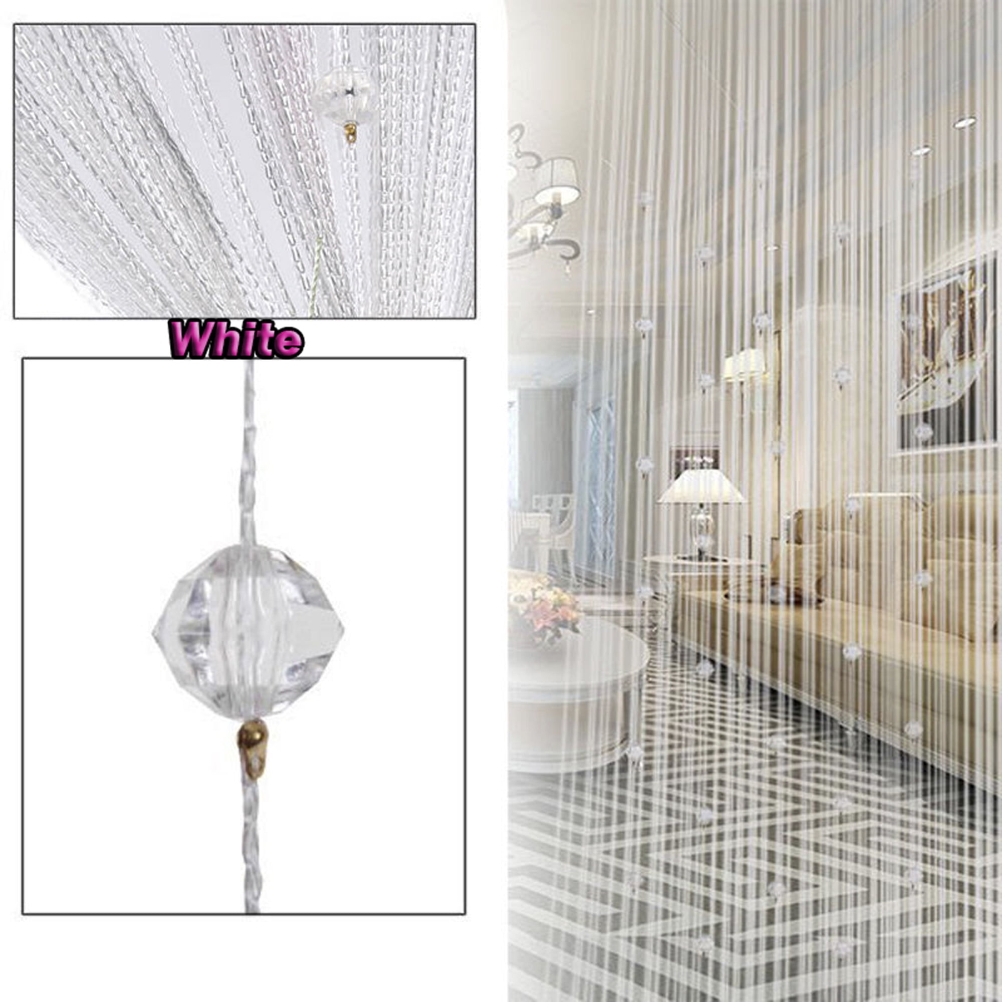 DODOING 2 PCS Sparkling String Curtains, Glitter Silver Ribbon Thread Door Window Fringe Panel Strip Tassel Fly Screen Kitchen Curtain Room Dividers Home Decor, 100x200cm