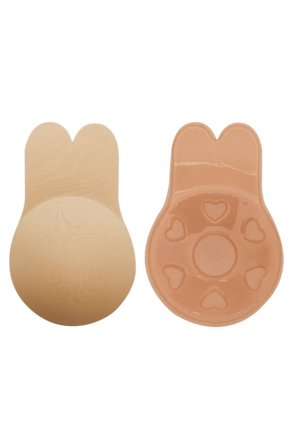 2 Pack Apricot Bras Push up Silicone Bra Self Adhesive Strapless Sticky Invisible for Backless Dress with Nipple Covers