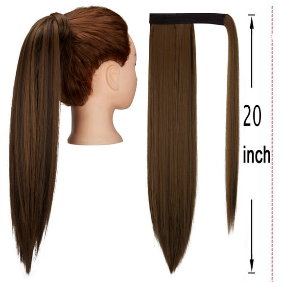 DODOING 20/24/28 Inch Hair Pieces Clip in Ponytail Extension Wrap Around Long Straight/Wavy Curly Pony Tail Hair Fluffy Synthetic Hairpiece for Women