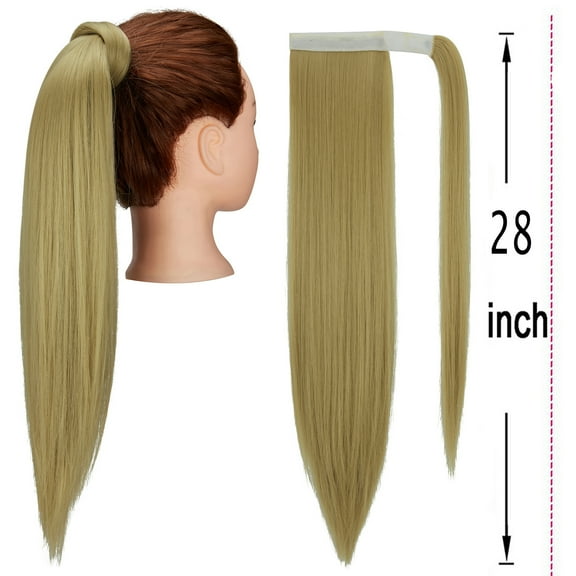 DODOING 20/24/28 Inch Hair Pieces Clip in Ponytail Extension Wrap Around Long Straight/Wavy Curly Pony Tail Hair Fluffy Synthetic Hairpiece for Women