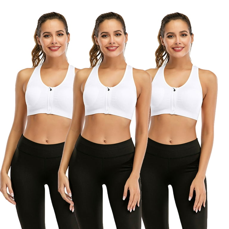 DODOING 3-Pack Women's Front Zipper Closure Sports Bra Removable Cups High  Support Workout Sports Bra Apricot