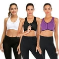 thumbnail image 1 of DODOING 3-Pack Women's Zipper Bra Yoga Sports Bras Mesh Racerback Workout Bras Training Stretch Tank Top High Impact Padded Bra Workout Activewear Bra for Gym Running Workout Fitness, 1 of 7