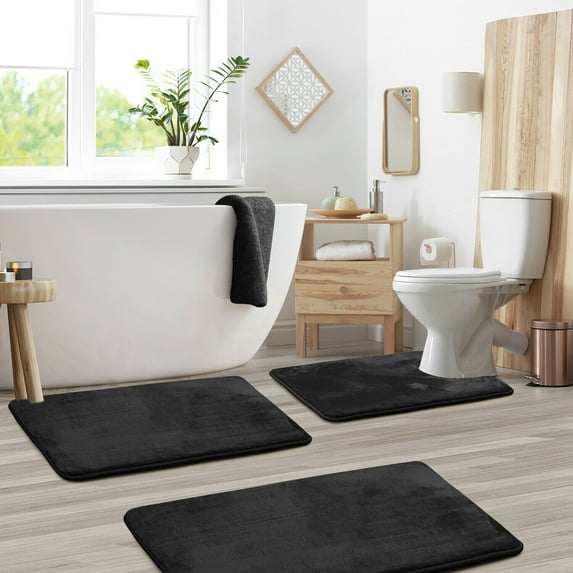 DODOING 3 Pcs Set Bathroom Rugs and Mats Set Large Thick Non Slip And Absorbent with Rubber