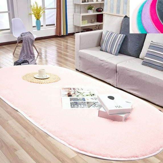 DODOING 31.4 x 64.9 inches Ultra Soft Fluffy Oval Area Rugs Shaggy Living Room Rug Solid Color Non-Slip Bedroom Bedside Rug Runners
