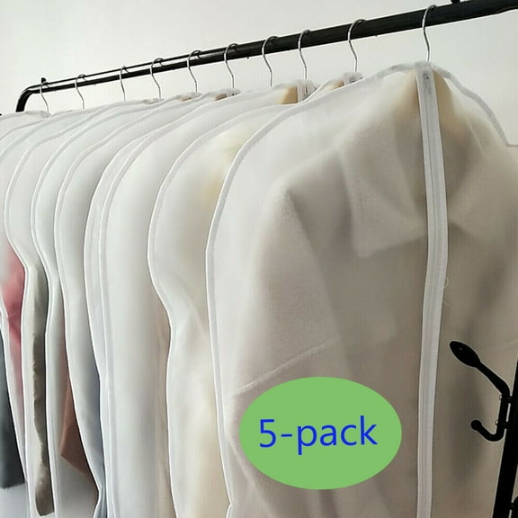 DODOING 5PCS Clear Garment Bags Clothes Covers Protecting Dusts for Storage Plastic Garment Bags Hanging Clothes Bags Dress Bag for Wedding Dress Suit Storage Travel Closet Dust Cover (24'' x 48'')