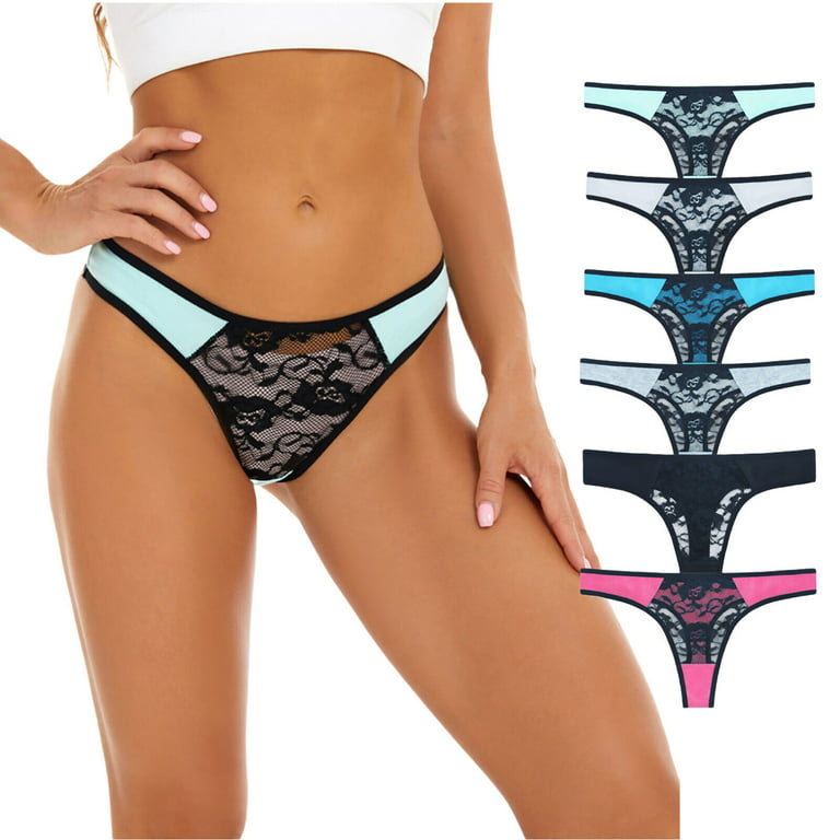 DODOING Pack 6 Womens Lace Panties Hipster Briefs Seamless Underwear Thongs  Lingerie Lot Bikini Bottom Underwear V Cut Bikini Bottom 