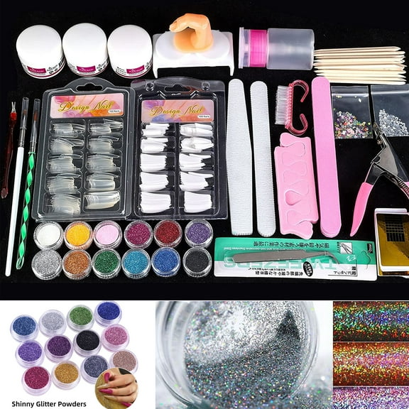 DODOING Nail Kit Set Professional Acrylic with Everything, Glitter Acrylic Powder Kit Nail Art Tips Nail Art Decoration, Acrylic Nail Brush And Manicure Tools For Acrylic Nail Starter