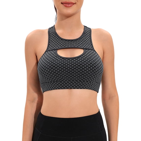 DODOING Sports Bra for Women Racerback Padded Full Coverage Workout Wirefree Bra Workout Tops for Women