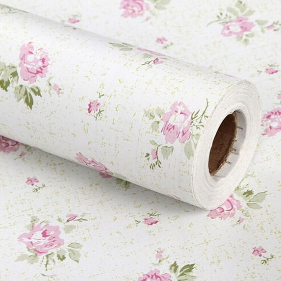 DODOING Beige Floral Printed Self-Adhesive Wallpaper Film Stick Paper Easy to Apply Peel and Stick Wallpaper Stick Wallpaper Shelf Liner Table and Door Reform, 1.5x3.3ft/ 1.5x16.4ft/ 1.5x33ft